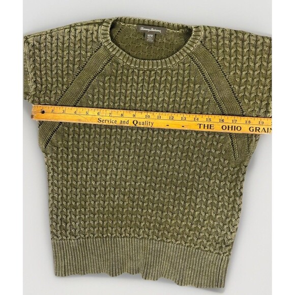 Tommy Bahama Cable Knit Sweater Distressed Olive Green Womens Size Medium - Picture 4 of 7